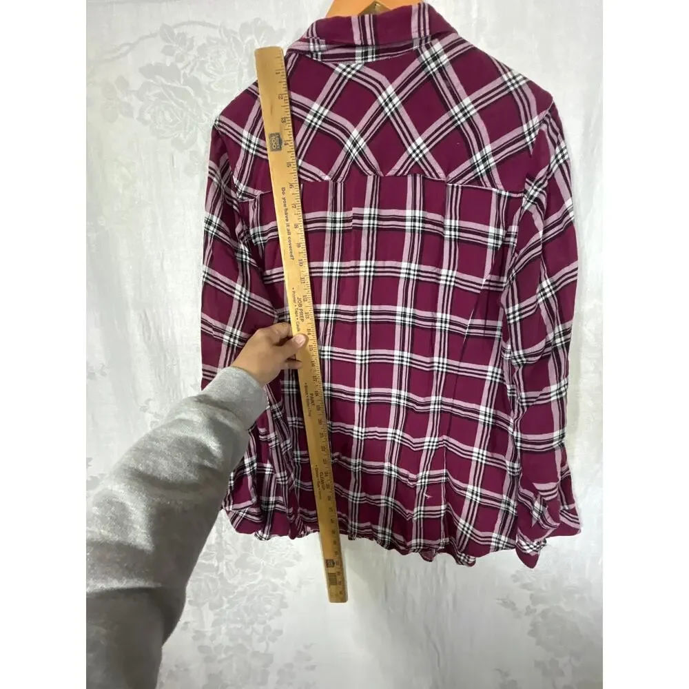 Torrid Button Up 1 1X Burgundy Plaid Lightweight - Picture 10 of 10